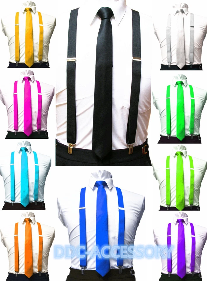  Mens Ties skinny tie and suspenders set men's back longer necktie prom - Image 1 of 1