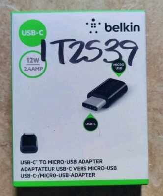 New Belkin USB-C to Micro-USB Adapter 12W, 2.4 Amp, Smartphones, Tablets, Laptop - Image 1 of 4