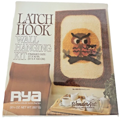 70s Rya WonderArt Owls Latch Hook Wall Hanging Kit #4869 Motherly Love NEW Retro - Image 1 of 4
