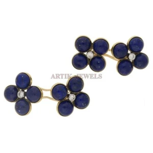 Natural Lapis Lazuli Gemstone with Gold Plated 925 Sterling Silver Cufflink 2319 - Picture 1 of 3