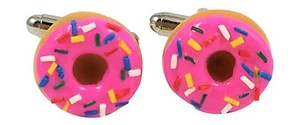 Pink Strawberry Donut Cufflinks--CHOOSE YOUR OWN FLAVOR Cute Unique Novelty Food - Picture 1 of 15