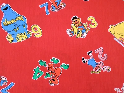 Vintage Red Sesame Street Numbers Big Bird Cookie Spectrix Cotton Blend Fabric - Image 1 of 3