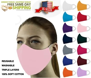 Face Mask ADULT and KIDS Triple Layers 100% Cotton Washable Reusable With Pocket - Picture 1 of 99