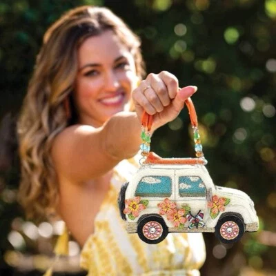 Mary Frances Day Trip Car Surf Hawaii Cloud Blue Bag Handbag White NWT - Image 1 of 4