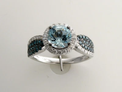 LeVian 14K White Gold Aquamarine G-H SI1 Diamond 1.54 cts Ring Size 7 - Image 1 of 4