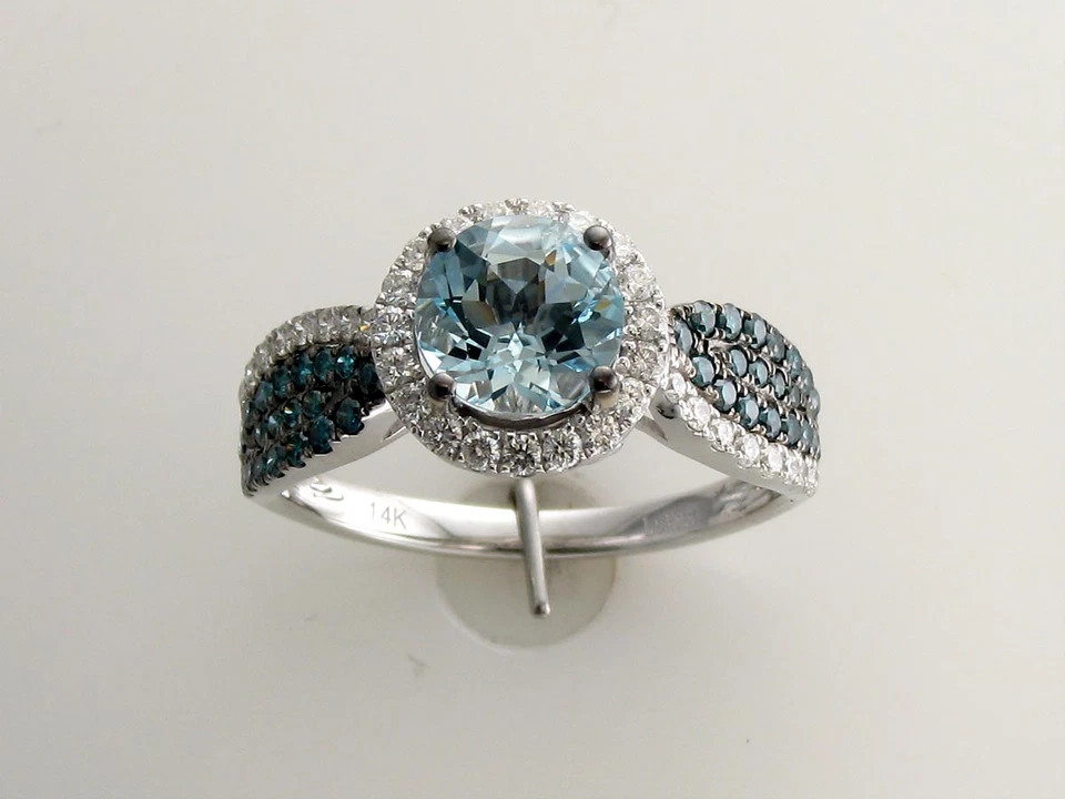 Anel LeVian ouro branco 14K água-marinha G-H SI1 diamante 1,54 cts tamanho 7 - Imagem 1 de 4