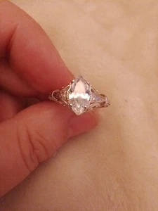 Beautiful Silver 925 Metal Ring With Piercing And Marquise Cz.1.6ct UK P+1/2 - Picture 1 of 5