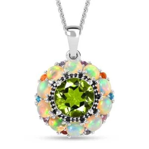 STUNNING!! 4.65ctw Hebei Peridot & Multigem Pendant Necklace 20" Rhodium Plated - Picture 1 of 7