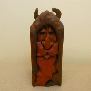 Vintage R.A. Pitz geschnitzte & bemalte Holzkiste Skulptur Zauberer/Wikinger/Weihnachtsmann - Bild 1 von 6