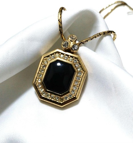 Collana Christian Dior Vintage Pietra Oro Nero Strass Usata Giappone