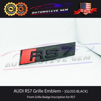 NOVO emblema Audi RS7 grade dianteira emblema preto brilhante placa de identificação de inscrição linha S - Imagem 1 de 2