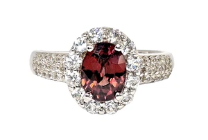 Cinnamon Pink Zircon & White Zircon Ring Size 8 in Platinum Over Sterling Silver - Picture 1 of 14