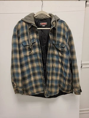 Craftsman Mens L/G Blue Plaid Hooded Quilted Flannel Shirt Jacket Coat Large - Image 1 of 4