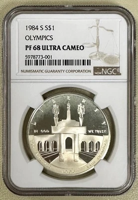 1984-S Olympics Coliseum Modern Commemorative $1 Dollar PF 68 Ultra Cameo NGC - Image 1 of 2