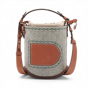 Delvaux bread Mini Bucket Leather x wool 2 Way Handbag Brown x gray Comes with a - Picture 1 of 13