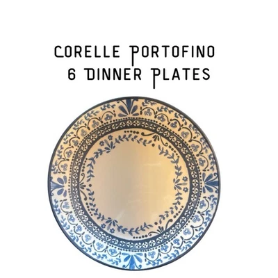 Juego de 6 platos de cena Corelle Portofino resistentes a astillas azul y blanco de 10 1/4" Foto 1 de 2