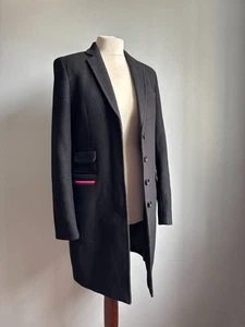 Superdry WOOL Trench COAT 3 UK 10 Town Timothy Everest black 80% wool covert - Picture 1 of 20