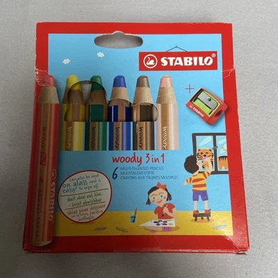 STABILO woody 3 in 1 Holzstifte - Mehrfarbig, 6er Pack mit Spitzer (8806-2) - Bild 1 von 4