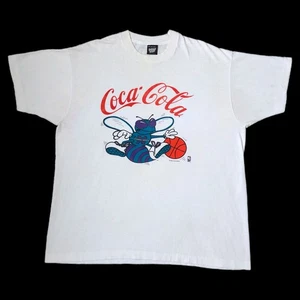 Vintage 90s NBA Charlotte Hornets Coca-Cola Promo Basketball T-Shirt XL White - Picture 1 of 4