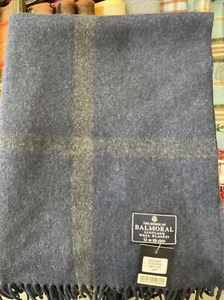 100% Recycled Wool Blanket | The House Of Balmoral Scotland Box Check Navy Grey - Picture 1 of 4