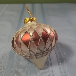 Adorno soplado vintage de vidrio con forma de cebolla rosa - Imagen 1 de 3