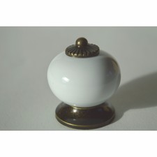 10 x Kitchen Handles Furniture Handles Porcelain Knob White-Bronz Colour Screws Handle