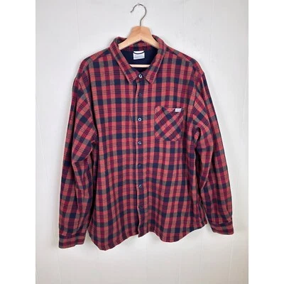 Camisa masculina Columbia lã forrada flanela xadrez com botões GG azul ferrugem - Imagem 1 de 4