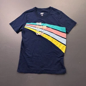 Lands End Shirt Boys Large Future Is Ours Graphic Short Sleeve Navy Cotton - Picture 1 of 10