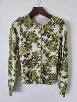 Small Green Tan Floral Cardigan Sweater Long Sleeve Van Heusen  Stretch - Image 1 of 4