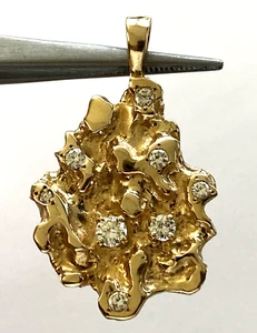 14K Yellow Gold 0.85cttw 8 Natural Diamond Gorgeous Nugget Design Unisex Pendant - Picture 1 of 12