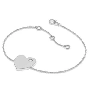 Round Cut Lab-Created CVD Diamond In 950 Platinum Women's Heart & Chain Bracelet - Picture 1 of 5