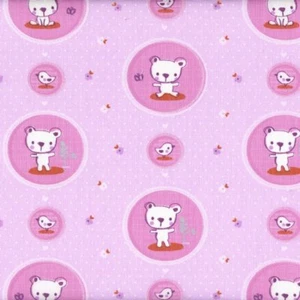 Textiles français Teddy & Rabbit Pink Children's fabric 100% Cotton 160 cm wide - Picture 1 of 1