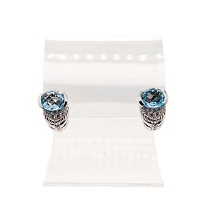 Judith Ripka Sterling Silver & Faceted Blue Topaz Earrings - Picture 1 of 7