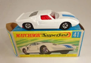 Matchbox Superfast Nº 41A Ford GT blanco turquesa bpl. ruedas finas en caja "H" - Imagen 1 de 13