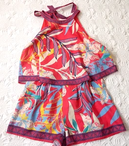 Flying Tomato Romper Jumpsuit Tropical Colorful Blue Orange Shorts Medium Women - Picture 1 of 8