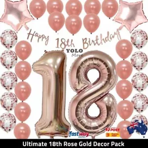 Ultimate Paquete de Cumpleaños de Oro Rosa 18 Decimoctavo Globos de Confeti Fiesta AUS - Imagen 1 de 10