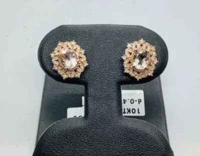 Pendientes de oro rosa de 10k, diamantes morganita con tachuelas Foto 1 de 4