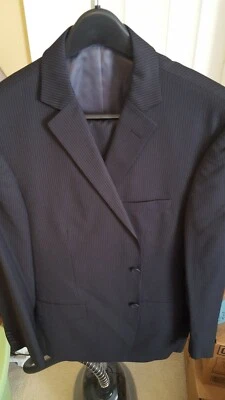 Traje de dos piezas Perry Ellis para hombre talla 44L a rayas negro Foto 1 de 4