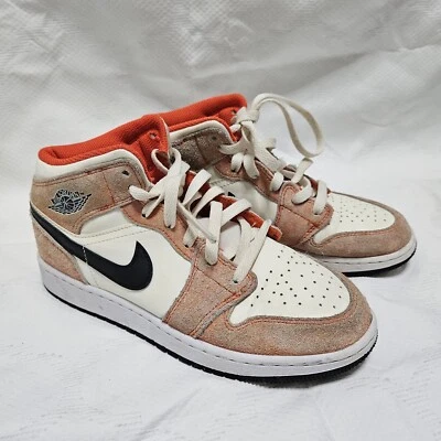 Nike Air Jordan 1 Mid SE GS White Sail Orange Suede DV1336-800- 4.5Y Women 6-6.5 — 第 1/4 张图片