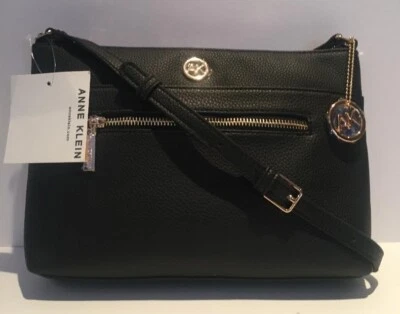 NUEVO CON ETIQUETAS BOLSO BANDOLERA ANNE KLEIN ESTILO VANITY II IMITACIÓN CUERO NEGRO Foto 1 de 2