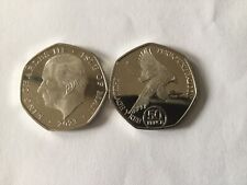 2 X Isle Of Man King Charles 111 50 Pence Coins Featuring Te Peregrine Falcon