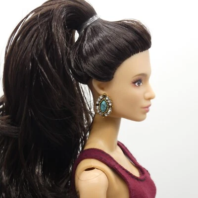 Fashion Royalty Barbie Doll Earrings Turquoise Oval Stones Rhinestone Studs Teal - Image 1 of 4