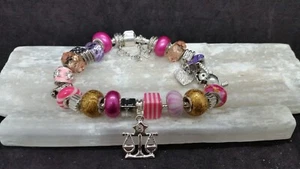 Charm Bracelet Crystal Beads Charms - 23cm -Libra Astrology Sign - Picture 1 of 1