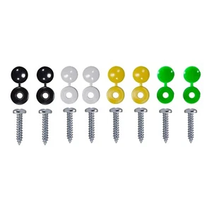 EV Electric Cars Number Plate Screws & Caps Set 16 Pcs Black White Yellow Green - Picture 1 of 7