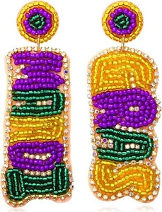 Mardi Gras Earrings Beaded Mask Crown Dangle Jewelry for Women Carnival Party - Picture 1 of 4