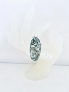 Anillo de larimar de cobre y plateado del Reino Unido talla P EE. UU. talla 8 joyas de piedras preciosas - Imagen 1 de 3