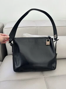 Black Leather Bally Shoulder Purse with Lock Charm - Picture 1 of 9