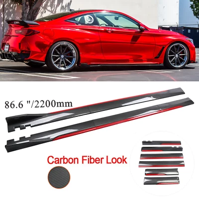 Carbon Fiber Look 86.6" Side Skirt Extension Spoiler Splitter For Infiniti Q50 Foto 1 de 4