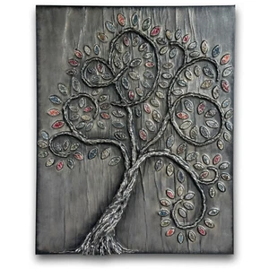 Modern Farmhouse Wall Art Small Original Tree Painting on Canvas, 16x20 inches - Picture 1 of 8