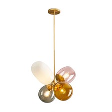 Multi-Color Glass 4 Heads Gold Metal LED Pendant Lighting Fixture Chandeliers